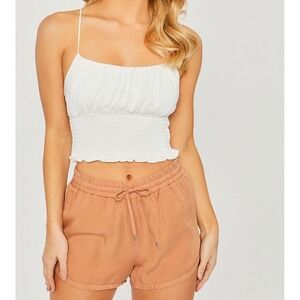 Hollister White Smocked Cami Crop Top Adjustable Straps Lettuce Trim Womens M